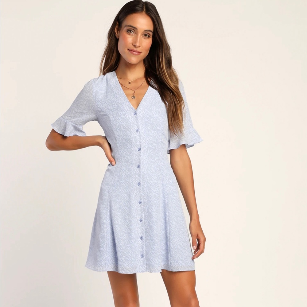 New Castana Light Blue Print Button-Up Dress